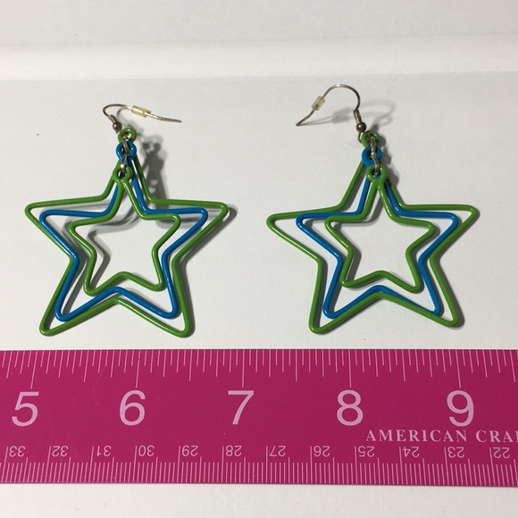Blue Green Metal Star Pierced Earrings - Picture 16 of 16